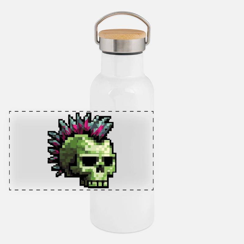 Pixel Punk Skull Gourde isotherme avec bouchon en bambou
