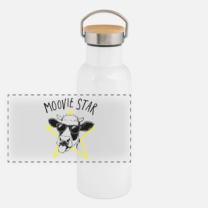 Moovie Star Jeu de mots avec une vache Gourde isotherme avec bouchon en bambou