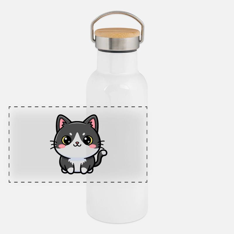 Chibi-Katzen-Anhänger Panorama Thermosflasche mit Bambusdeckel