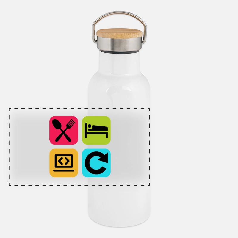 Code de citation drôle répété par le programme Eat Sleep Gourde isotherme avec bouchon en bambou