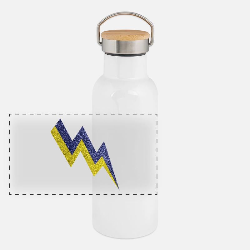 Goldener und blauer funkelnder Blitz Panorama Thermosflasche mit Bambusdeckel