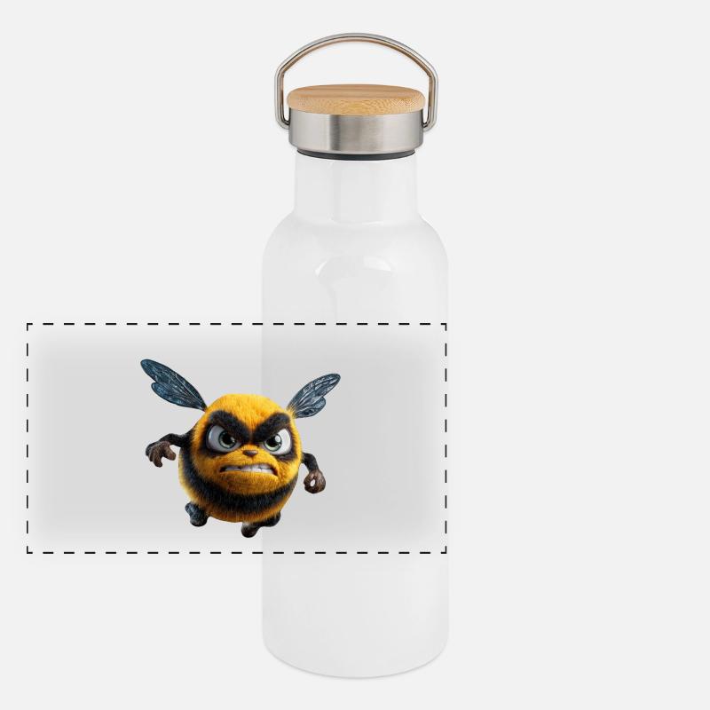 Wuetende_Hummel_Comic_3D_Wut_Insekt_Design Panorama Thermosflasche mit Bambusdeckel