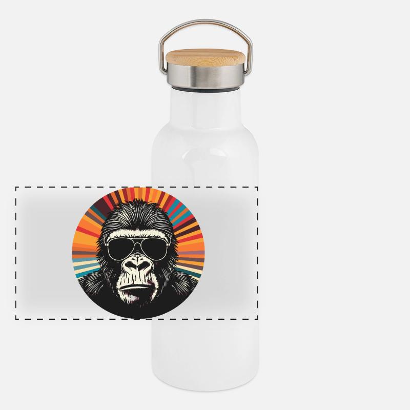 Gorilla Retro Sunglasses Pop Art Gourde isotherme avec bouchon en bambou