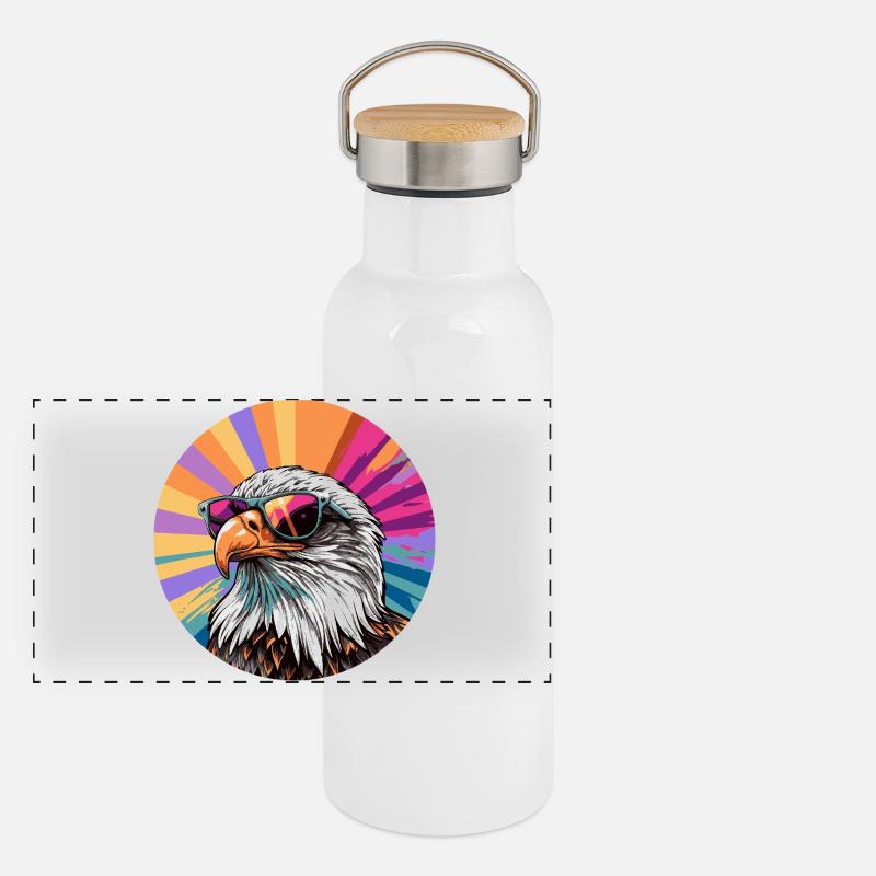 Adler mit Sonnenbrille  Panorama Thermosflasche mit Bambusdeckel