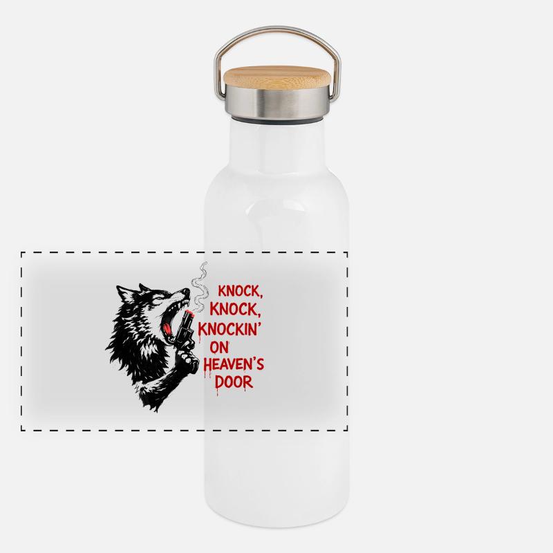 Tête de loup avec motif pistolet Gourde isotherme avec bouchon en bambou