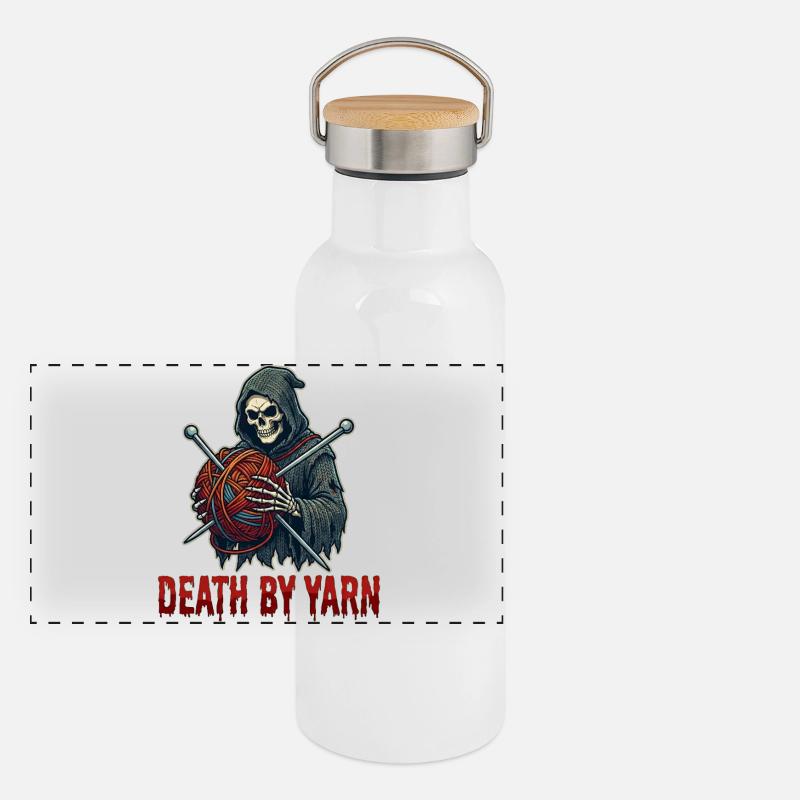 Death by Yarn Grim Reaper Panoramic Thermal Bottle with Bamboo Lid