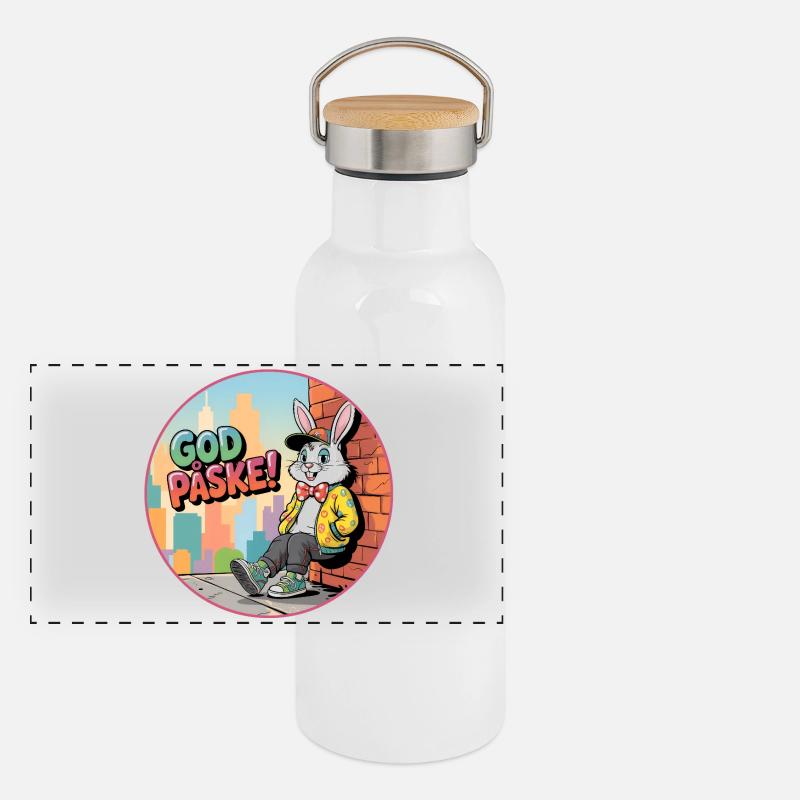 Easter Bunny in the city corner - Happy Easter with the Easter Bunny Panoramic Thermal Bottle with Bamboo Lid