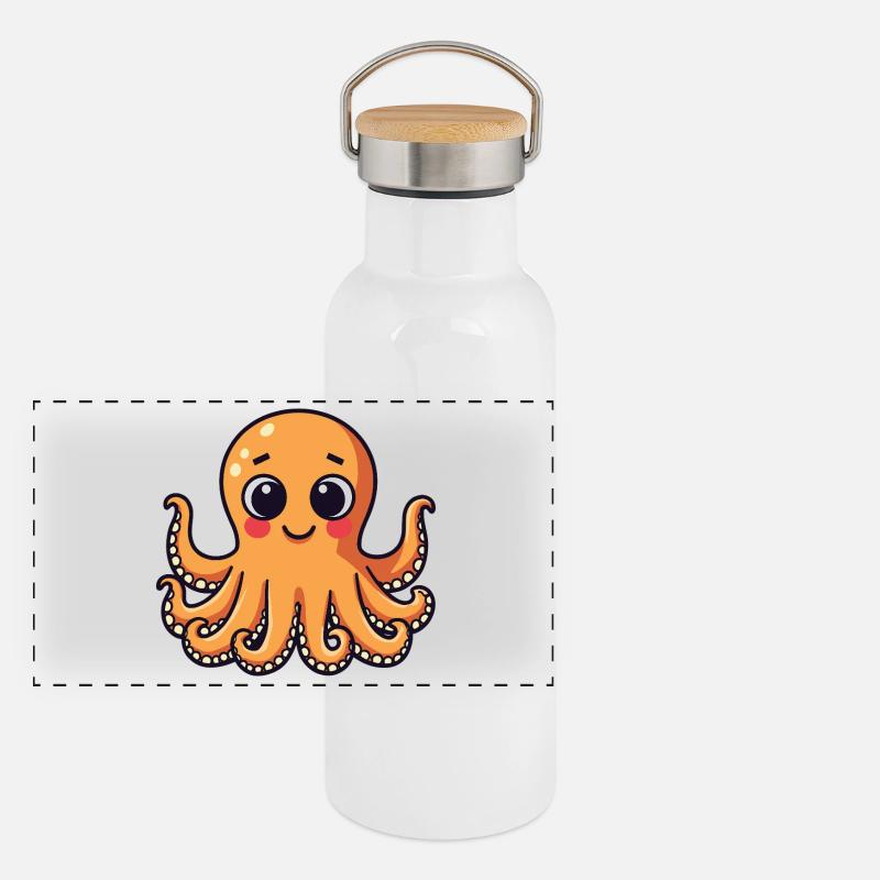 Cute Squid Smiling Octopus Kawaii Panoramic Thermal Bottle with Bamboo Lid