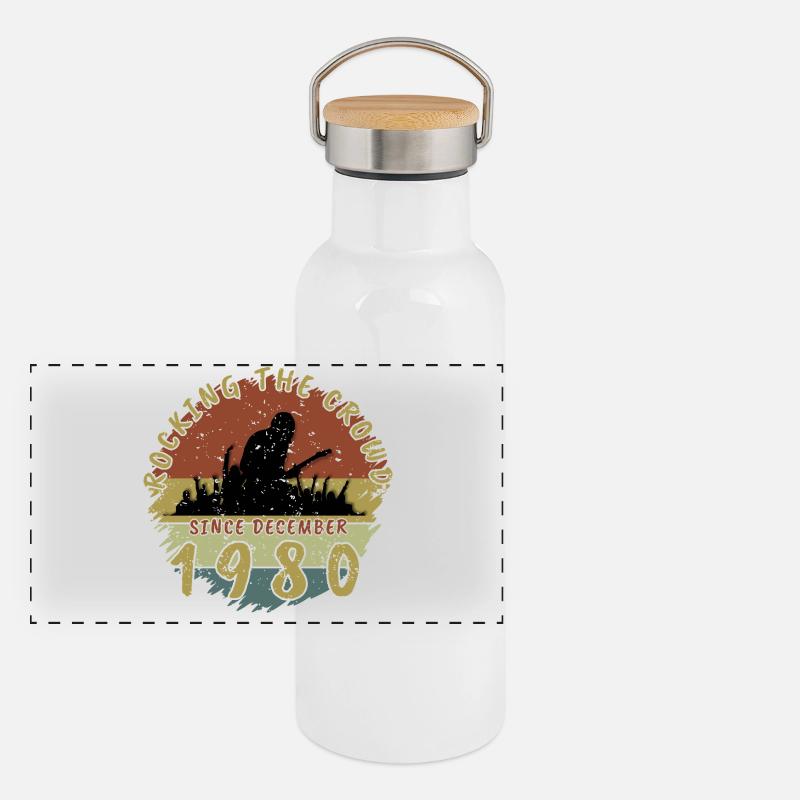 45th Birthday Rocking the Crowd GIT 12/1980 Panoramic Thermal Bottle with Bamboo Lid