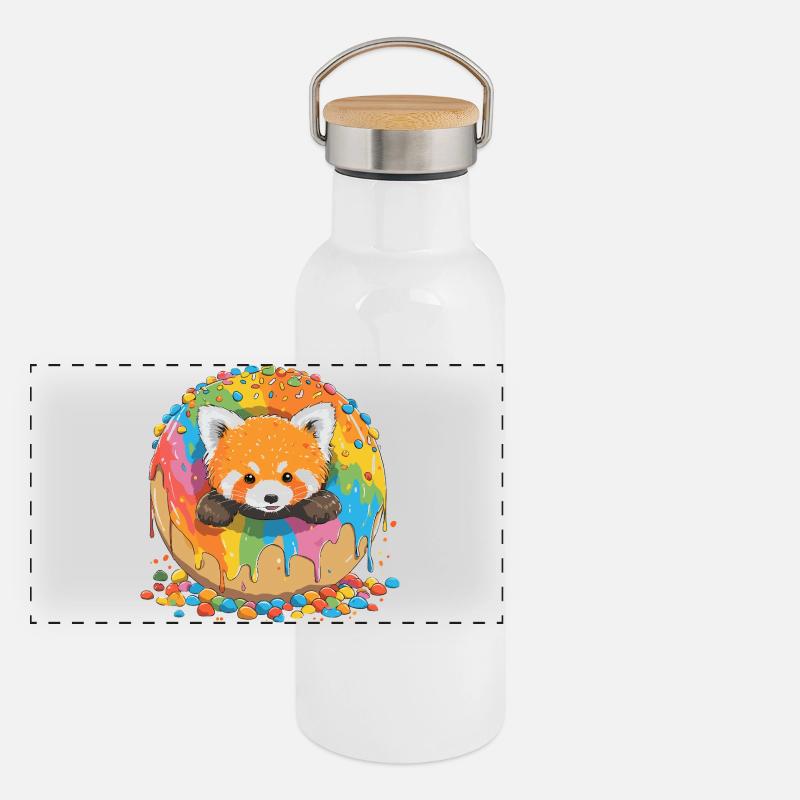 Regenbogen Donutfuchs Panorama Thermosflasche mit Bambusdeckel