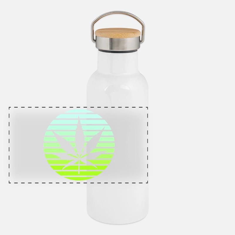 Cannabis Hemp Leaf Style Rétro Sunset Vintage Gourde isotherme avec bouchon en bambou