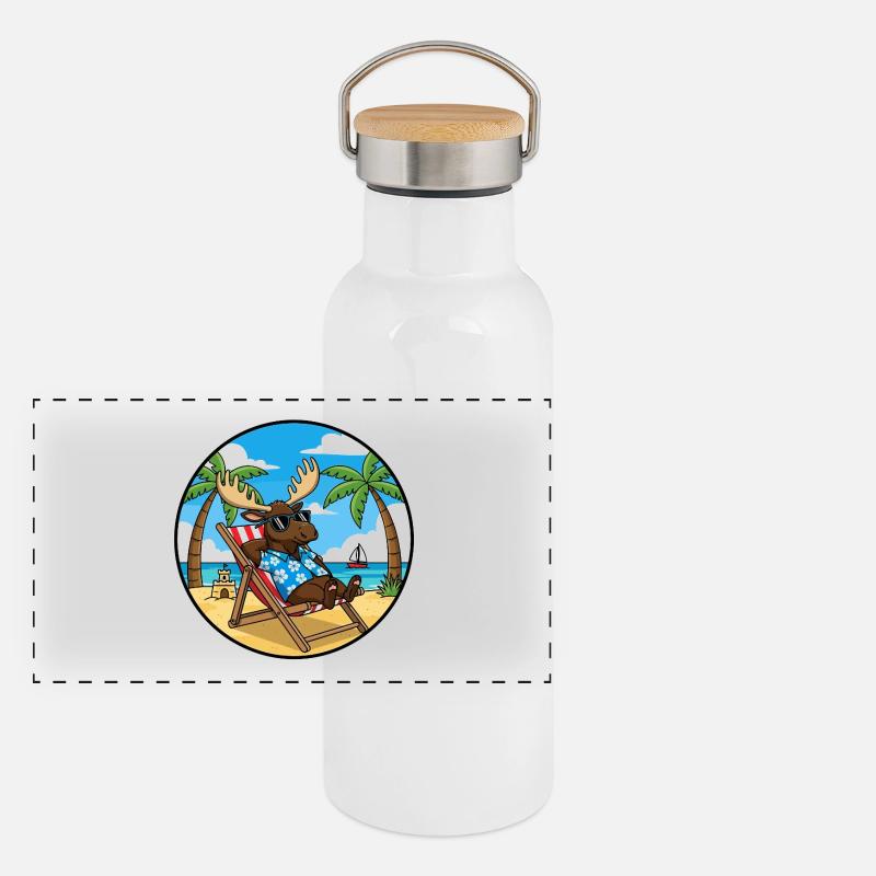Cool Moose Beach Vacation Summer Vibes Panoramic Thermal Bottle with Bamboo Lid