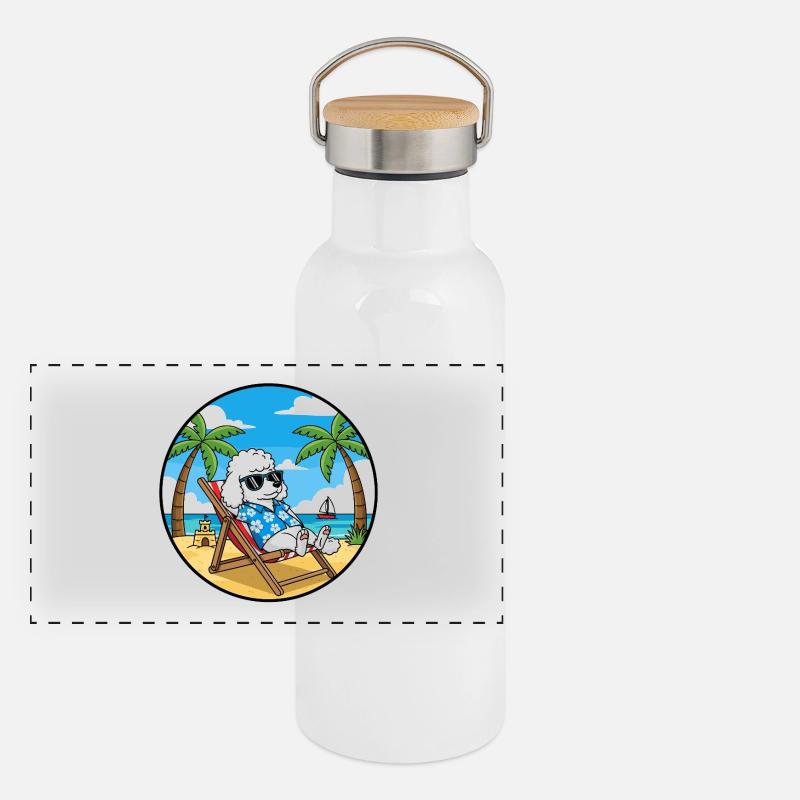 Vacances Cool Poodle Beach Ambiances d’été Gourde isotherme avec bouchon en bambou