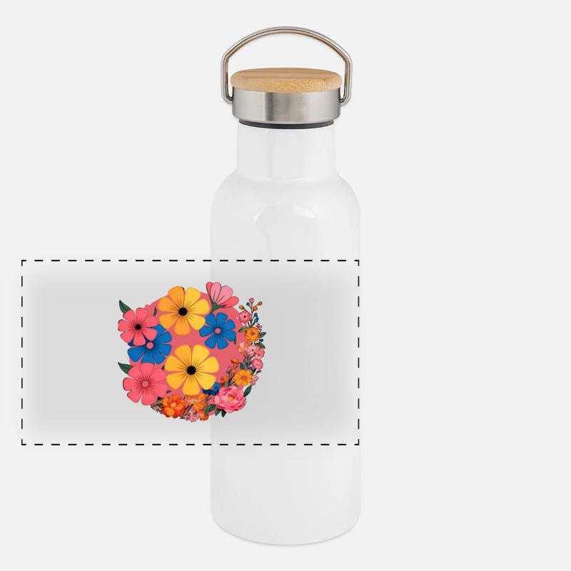 Des fleurs dans la pop rétro Gourde isotherme avec bouchon en bambou