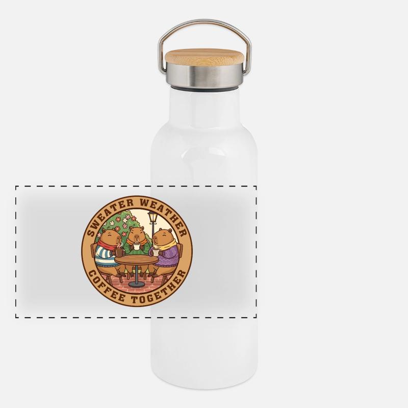 Capybara-Pullover, Wetter, Kaffee, Zusammen. Panorama Thermosflasche mit Bambusdeckel