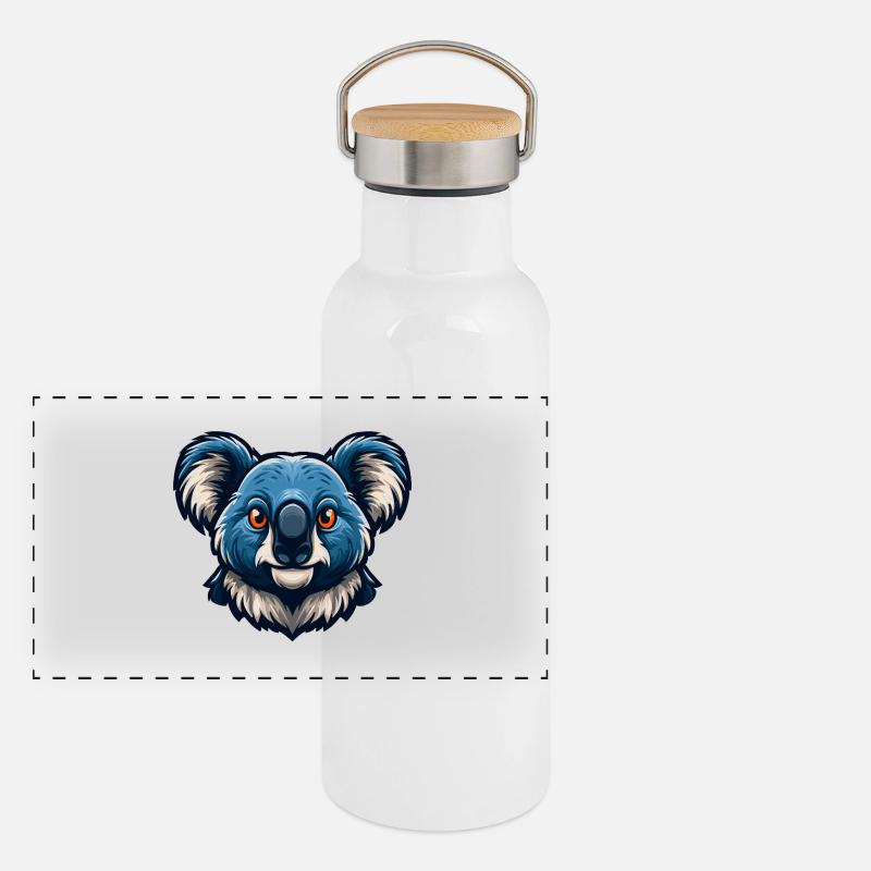 Logo de la mascotte de la tête de koala bleue Gourde isotherme avec bouchon en bambou