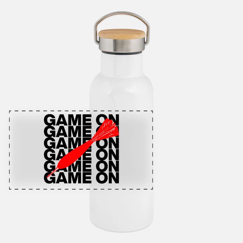 Game On: Dart Attack! ONEHUNDRETEIGHTY, Pfeil rot Panorama Thermosflasche mit Bambusdeckel