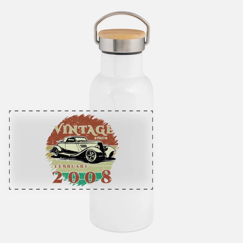 18th Birthday - Classics - Vintage since 02/2008 Panoramic Thermal Bottle with Bamboo Lid