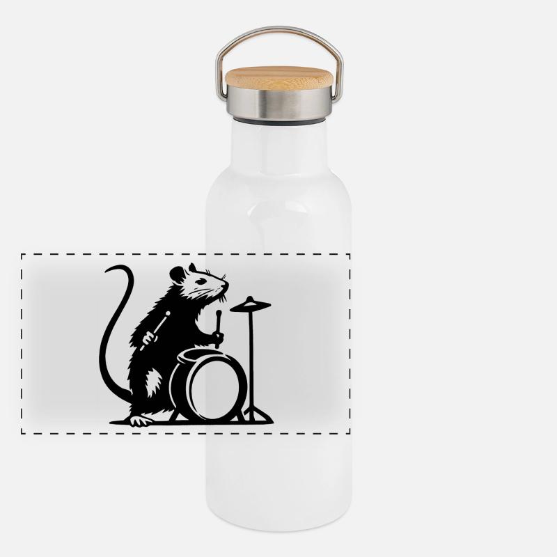 Ratte am Schlagzeug Panorama Thermosflasche mit Bambusdeckel