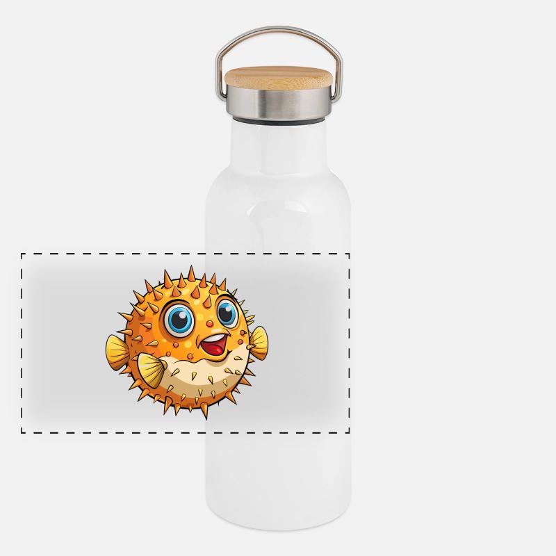 Kugelfisch Panorama Thermosflasche mit Bambusdeckel