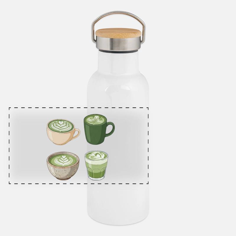 Matcha Liebe – Süße Matcha Latte Illustration Panorama Thermosflasche mit Bambusdeckel