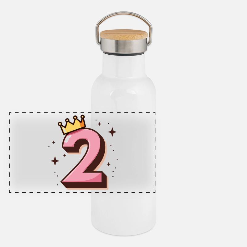 2e anniversaire Petite Princesse Couronne Gourde isotherme avec bouchon en bambou