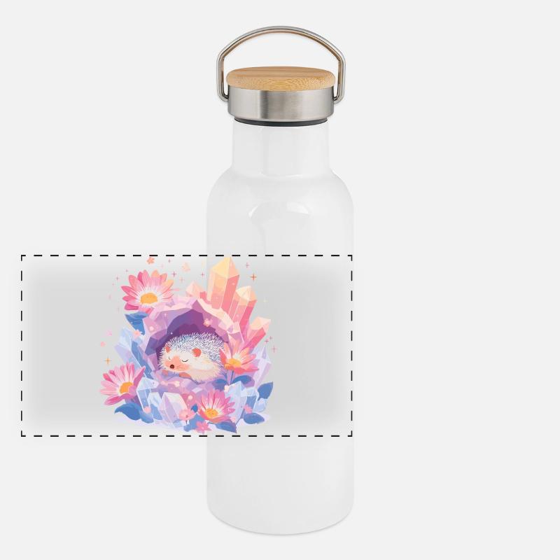 Sleeping hedgehog in the crystal garden Panoramic Thermal Bottle with Bamboo Lid