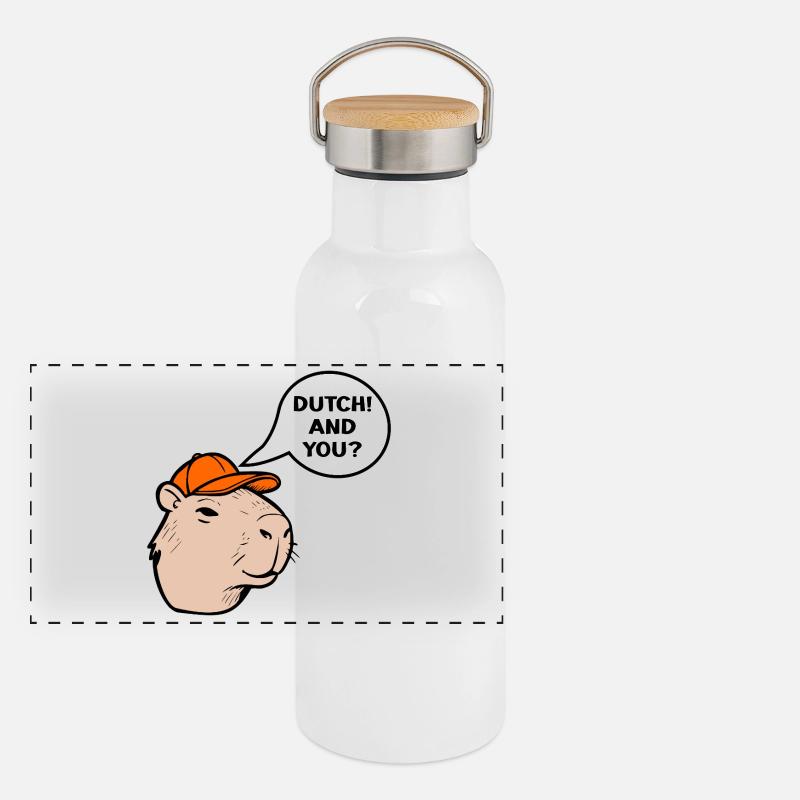 Niederländische Kapybara Panorama Thermosflasche mit Bambusdeckel