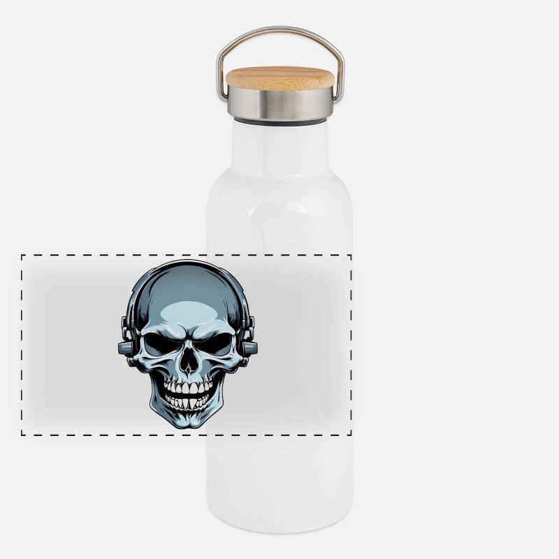 Skull with headphones illustration Panoramic Thermal Bottle with Bamboo Lid