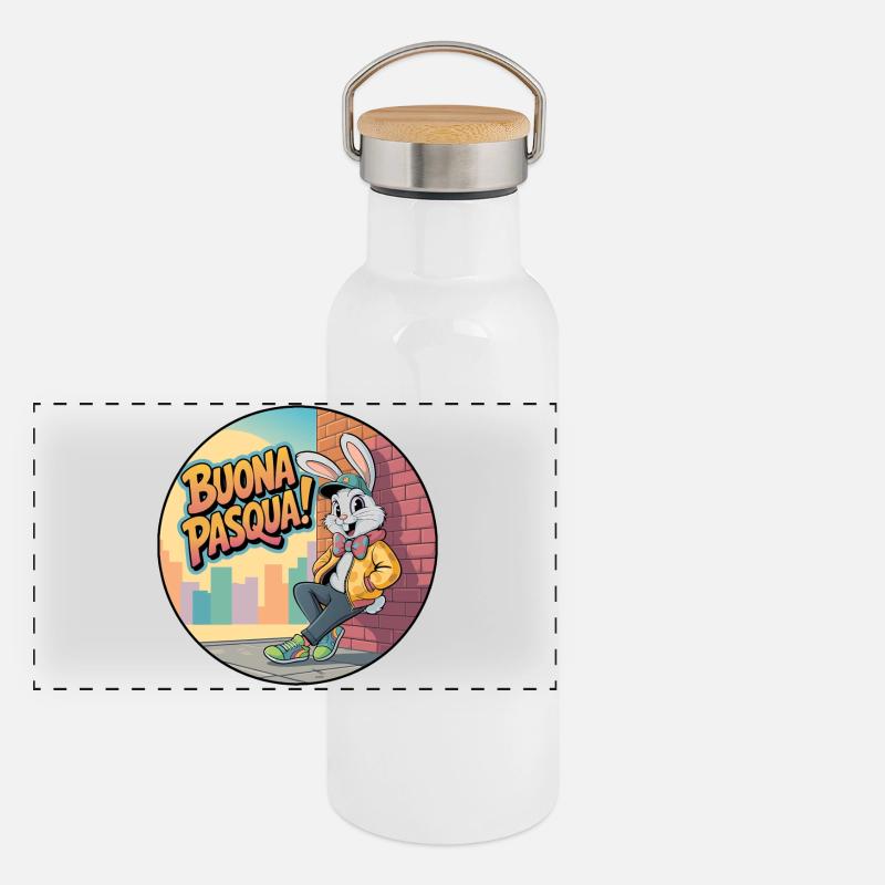 Joyeuses Pâques Urban Rabbit Gourde isotherme avec bouchon en bambou