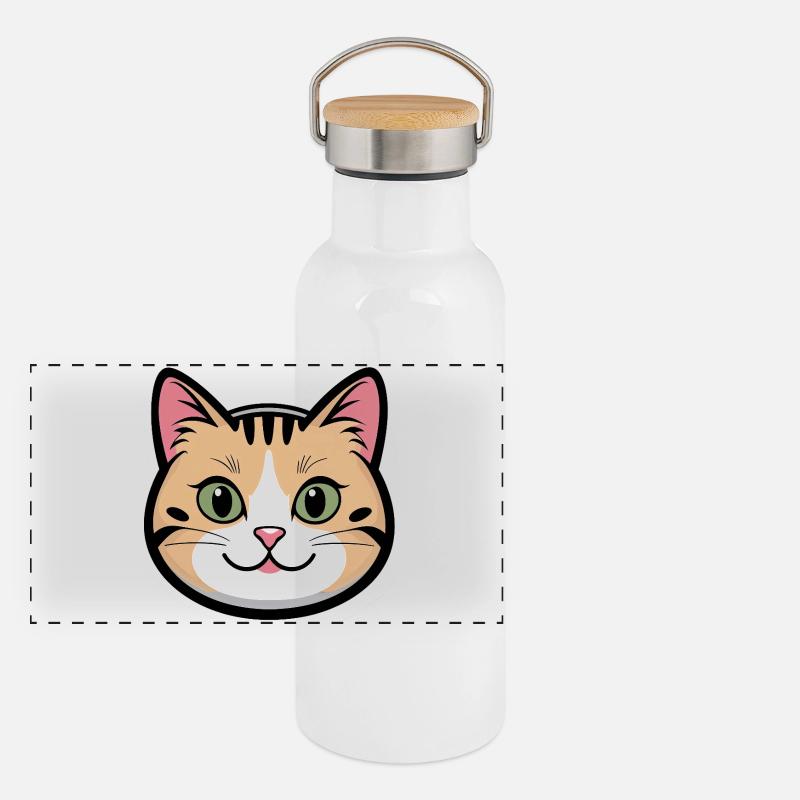Cat Head Smile Cartoon Panoramic Thermal Bottle with Bamboo Lid