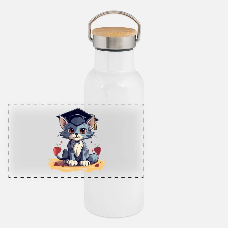 Abschluss Katze mit Graduationskappe Panorama Thermosflasche mit Bambusdeckel