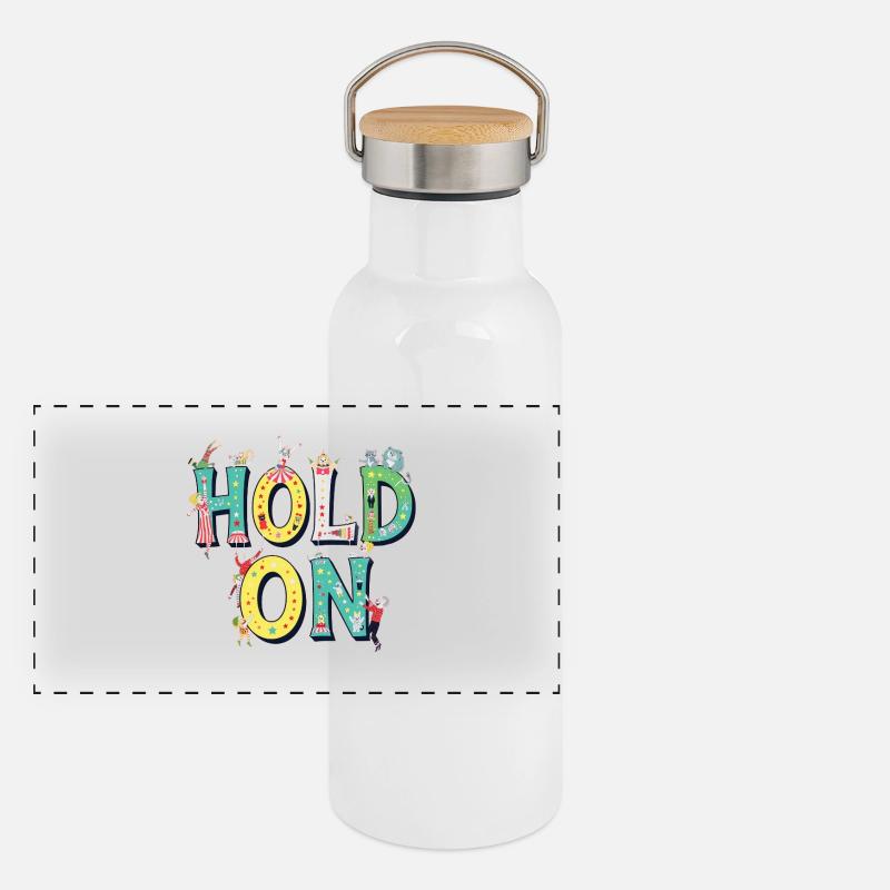 Hold On – Circus Letters Motivation Panorama Thermosflasche mit Bambusdeckel