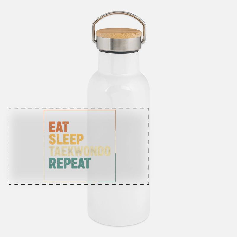 Eat Sleep Taekwondo Repeat - Panoramic Thermal Bottle with Bamboo Lid - white