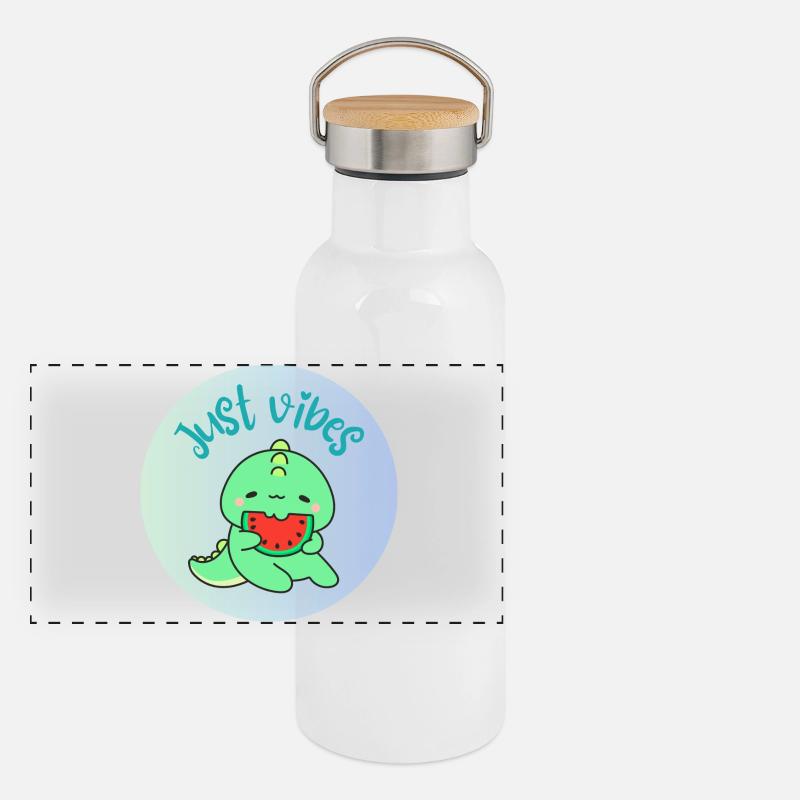 JUST VIBES - Dino - Panoramic Thermal Bottle with Bamboo Lid - white