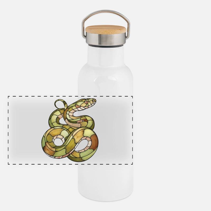 Serpent mosaïque élégant : Art de reptiles en vitrail Gourde isotherme avec bouchon en bambou
