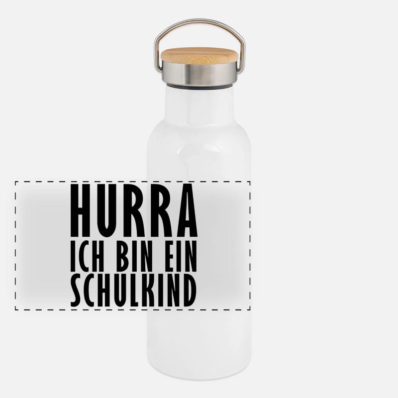 Hurra ich bin ein Schulkind Panorama Thermosflasche mit Bambusdeckel