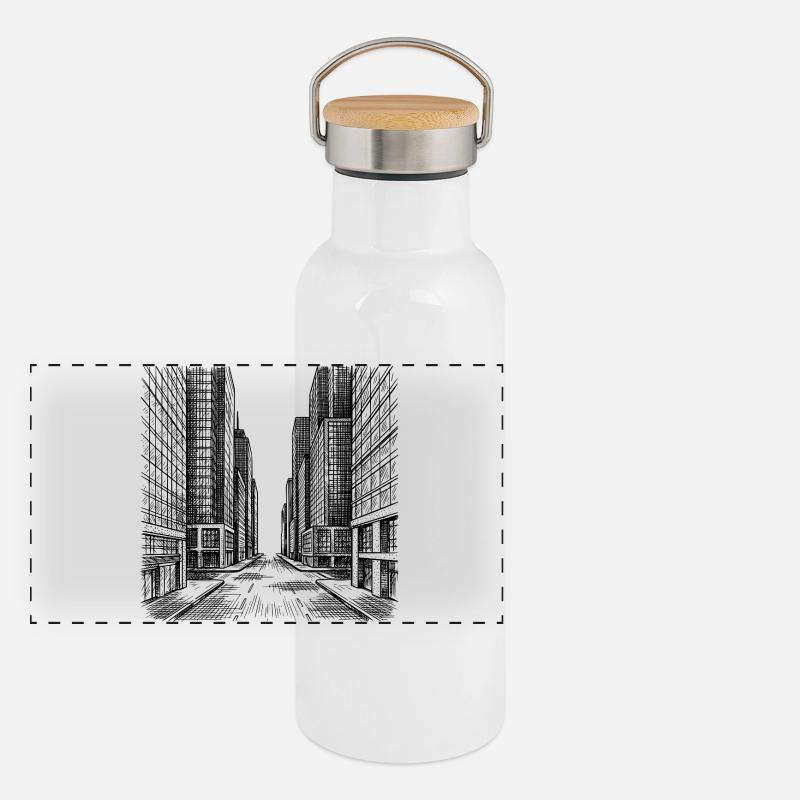Moderner Straßenzug Panorama Thermosflasche mit Bambusdeckel