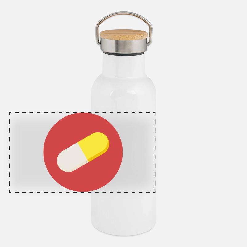 Logo mit Arzneimittelkapsel / Tablette Panorama Thermosflasche mit Bambusdeckel