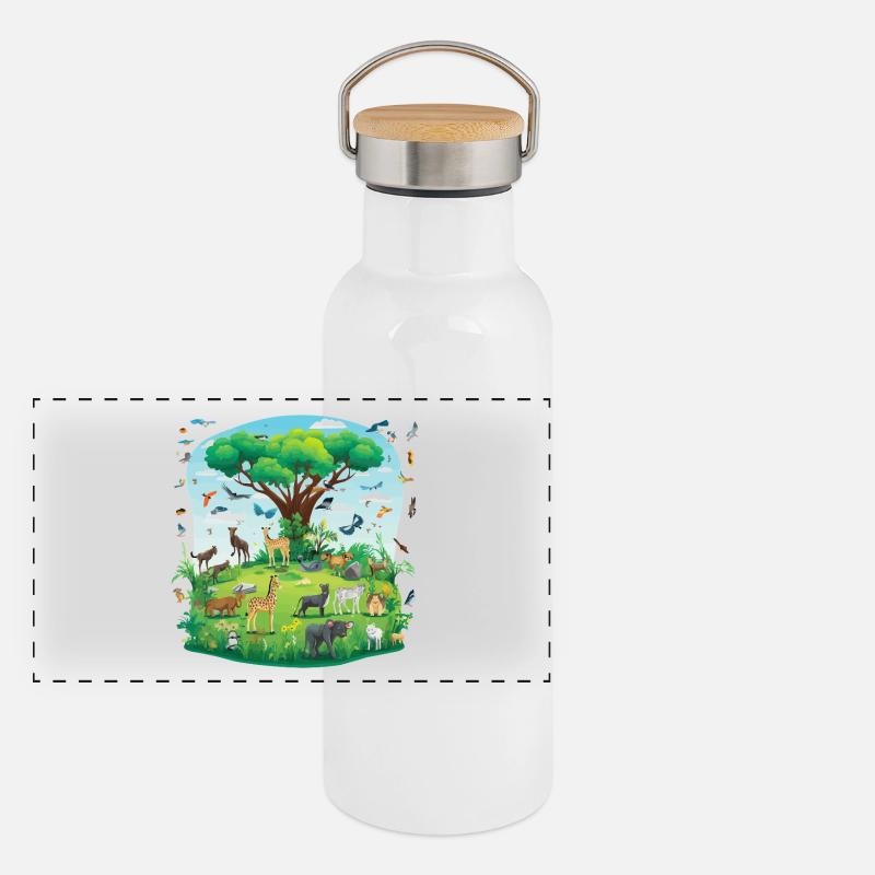 Animal paradise under the tree Panoramic Thermal Bottle with Bamboo Lid