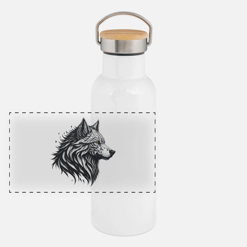 Geometric Black Wolf Panoramic Thermal Bottle with Bamboo Lid