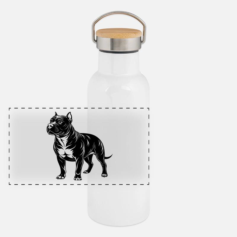 Amerikanischer Pitbull Panorama Thermosflasche mit Bambusdeckel