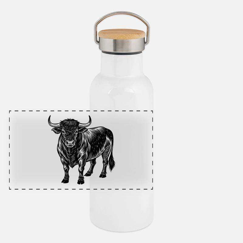 Angus-Bulle Panorama Thermosflasche mit Bambusdeckel