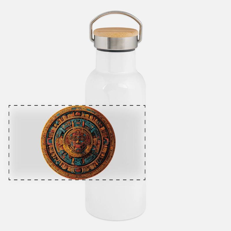 Mandala de Pierre de Soleil Aztèque Gourde isotherme avec bouchon en bambou