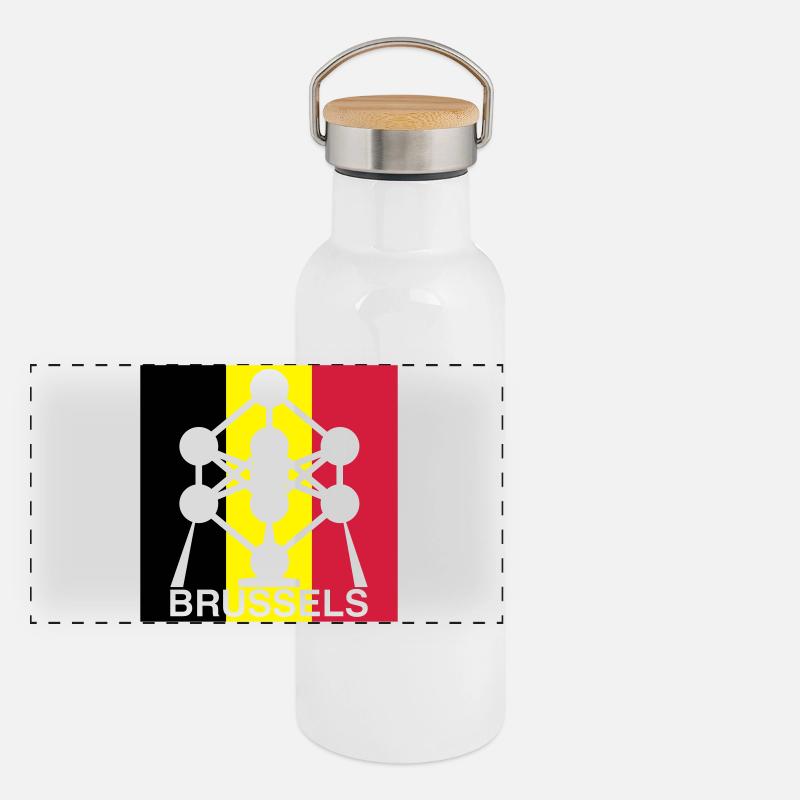 Brussels Atomium – Belgian Flag Square Icon Panoramic Thermal Bottle with Bamboo Lid