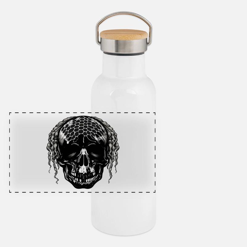 Crâne avec dreadlocks à motif de maillage Gourde isotherme avec bouchon en bambou