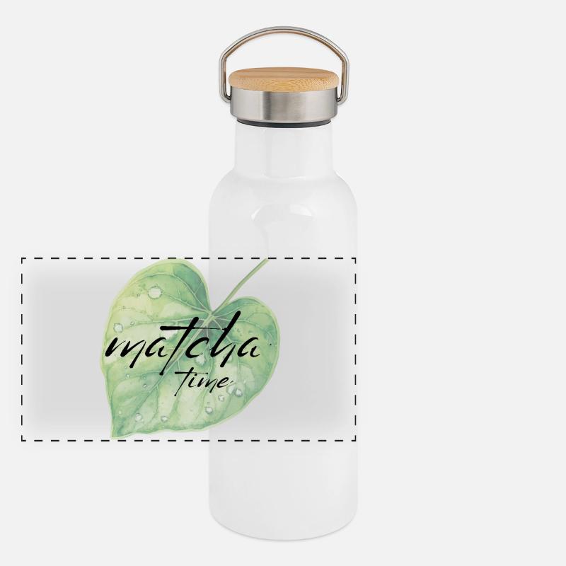 Matcha, feuille, vert, temps Gourde isotherme avec bouchon en bambou