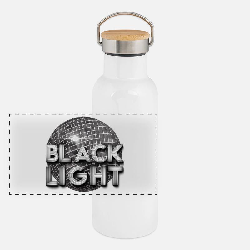 Schwarzes Licht Retro-Disco Panorama Thermosflasche mit Bambusdeckel