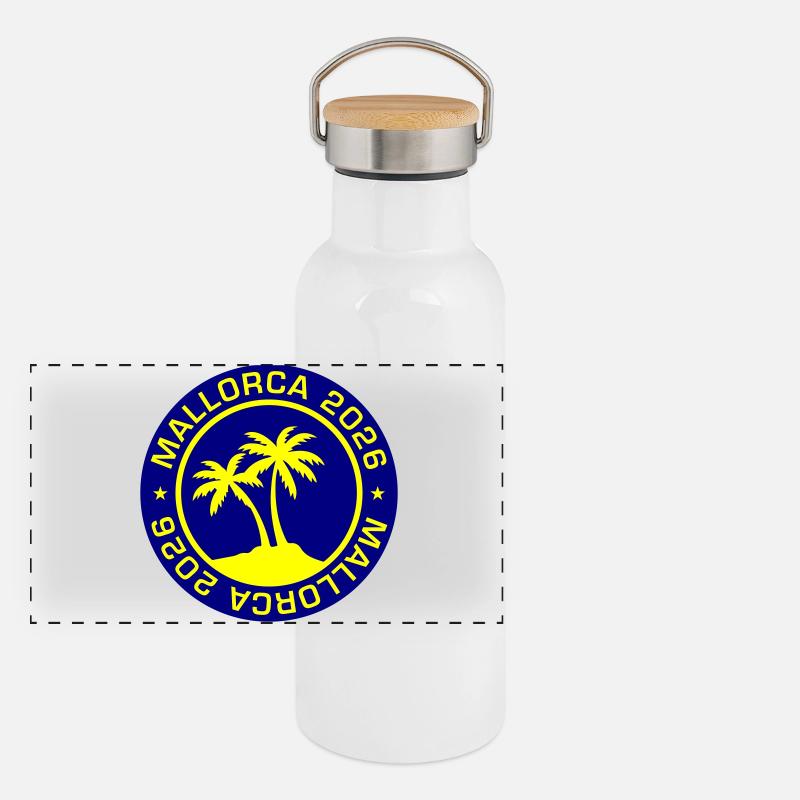 Mallorca 2026 Panorama Thermosflasche mit Bambusdeckel