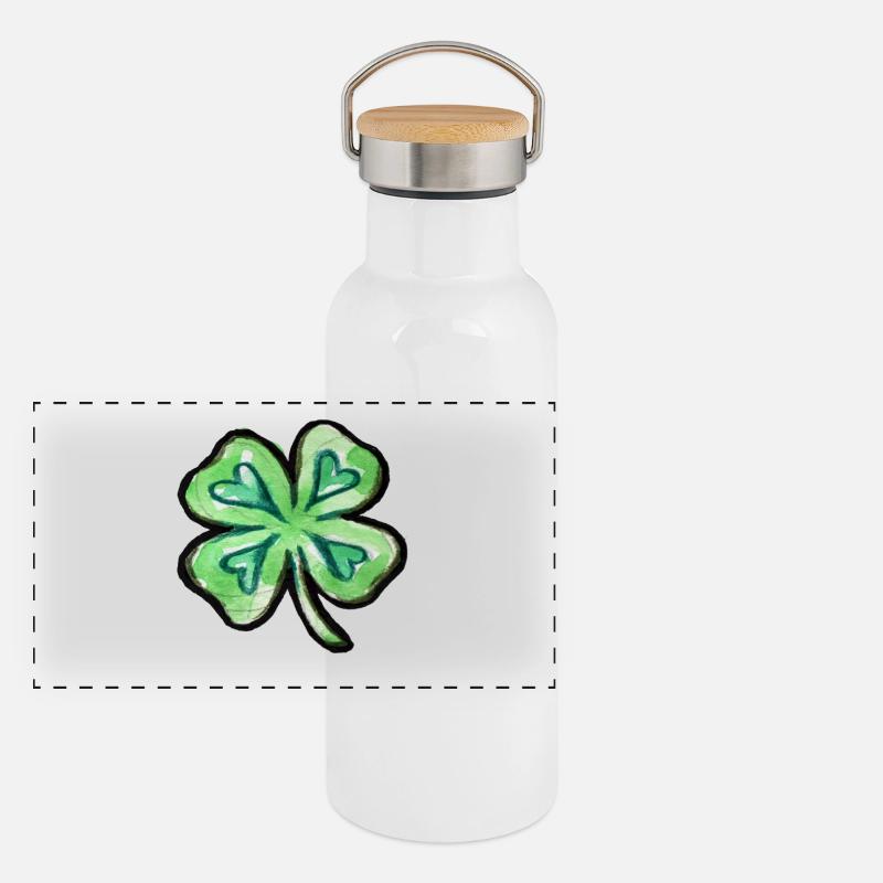 Trèfle aquarelle lime Gourde isotherme avec bouchon en bambou